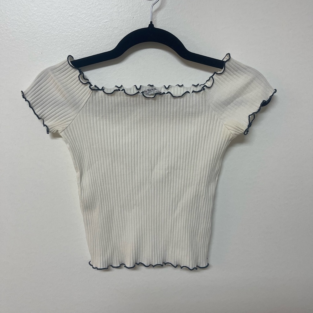 Zara Lettuce Trim Off The Shoulder Tee